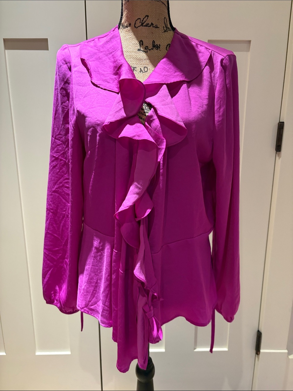 Banana republic Ruffle-Front Long-Sleeve Blouse in Bright Fuchsia